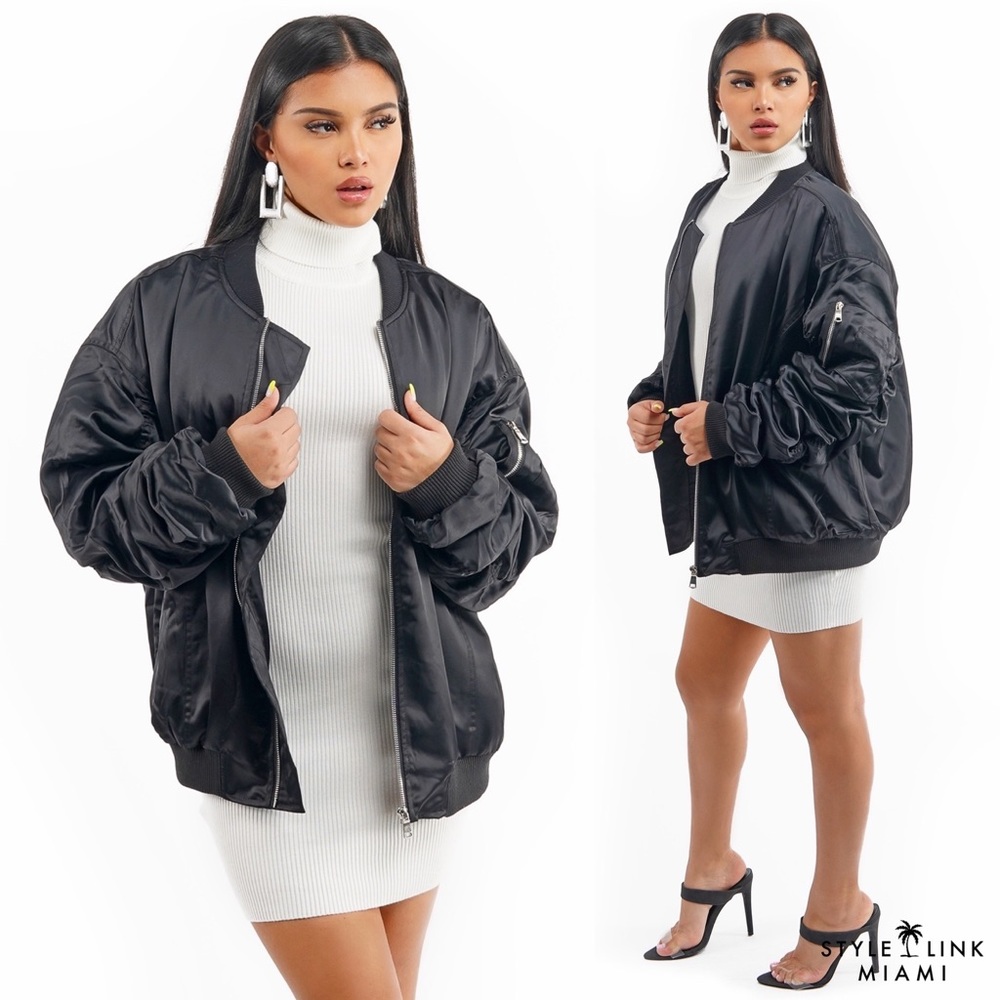 Black Oversized Bomber Jacket